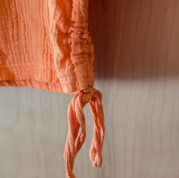 just be Orange Muslin Short-Sleeve Drawstring Crop Top - Picture 3 of 4